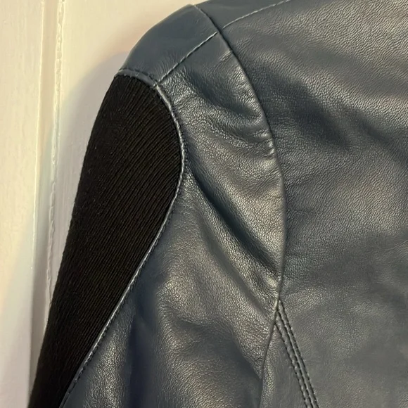 NWOT Cut 25 by Yigal Azuroeul blue leather jacket ribbed sleeves - Picture 10 of 16